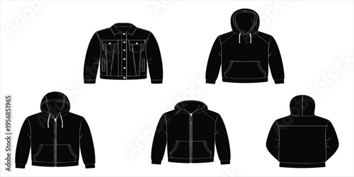 Black Silhouette Fashion Apparel Collection Denim Jacket Hoodie Zip Hoodie clothing