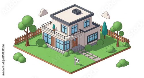 Modern suburban house with yard.