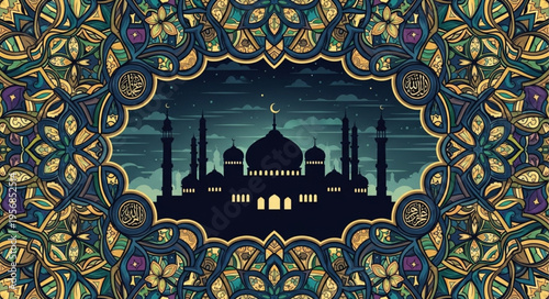 Mosque Silhouette at Night Time.