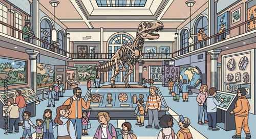 Museum Interior with Visitors.