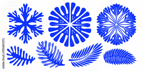 Quadro su tela Abstract botanical illustrations of stylized leaves in vibrant blue tones