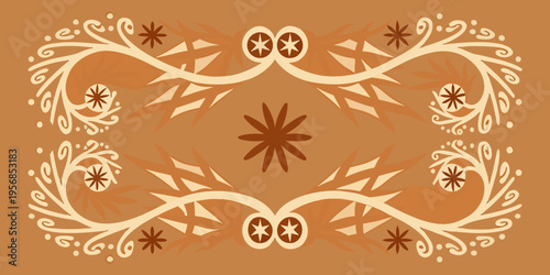 Abstract symmetrical pattern with floral and star like design elements