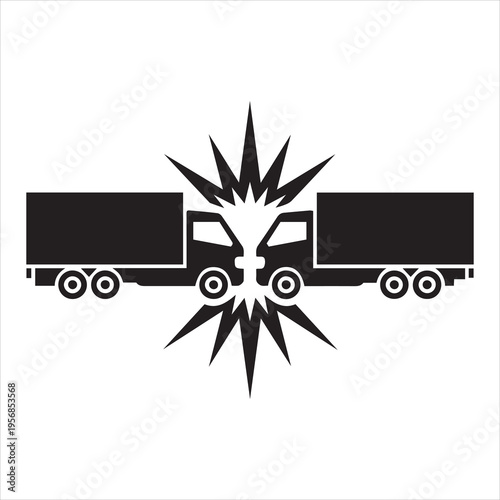 Two semi trucks colliding head on in a dramatic accident illustration