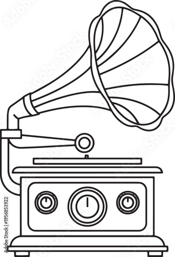 Retro gramophone with vinyl in a simple camera and photography inspired vector design isolated on white background