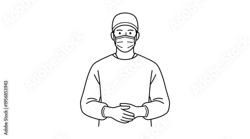 Surgeon with Surgical Mask and Cap