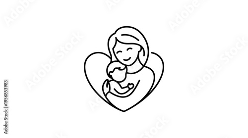 Heart Shape Mother and Child Embrace Logo