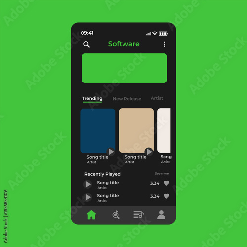 Music Display Theme: Music Platform Sample. Spotify Display template. Joox. Apple. Iphone. Google Music. SoundCloud. YouTube Music. Iphone. Android. UI. UX. User interface user experience.