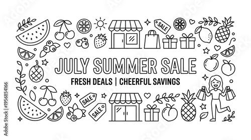 Summer Sale Banner with Fresh Fruit and Icons