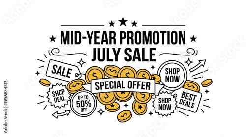 Mid-Year Promotion July Sale Badge with Coins