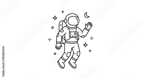 Astronaut Floating in Space with Stars and Moon