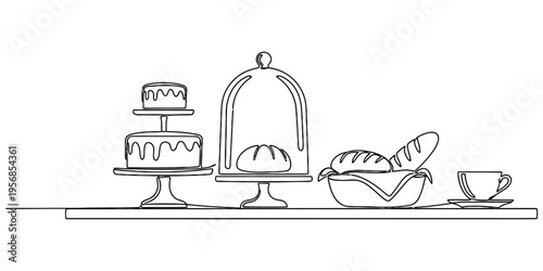 Continuous Line Drawing of a Mermaid Swimming with Tropical Fish