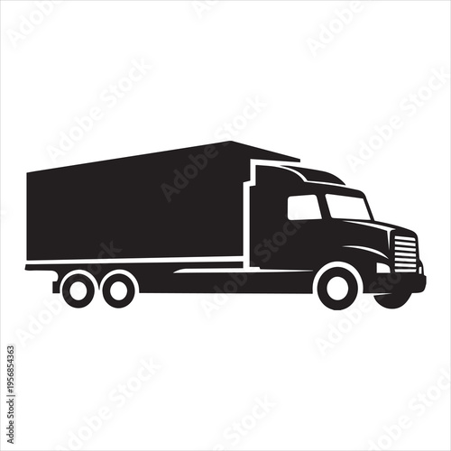 Black Silhouette Icon of a Semi-Trailer Truck or Delivery Lorry