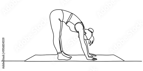Continuous Line Drawing of Woman in Yoga Forward Fold Pose