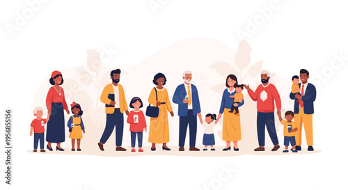 Diverse group of people of all ages standing together in a line with a focus on world immunization week conveying unity and health awareness