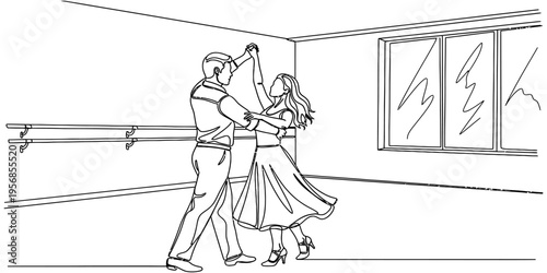 Continuous Line Drawing of a Couple Dancing in a Studio