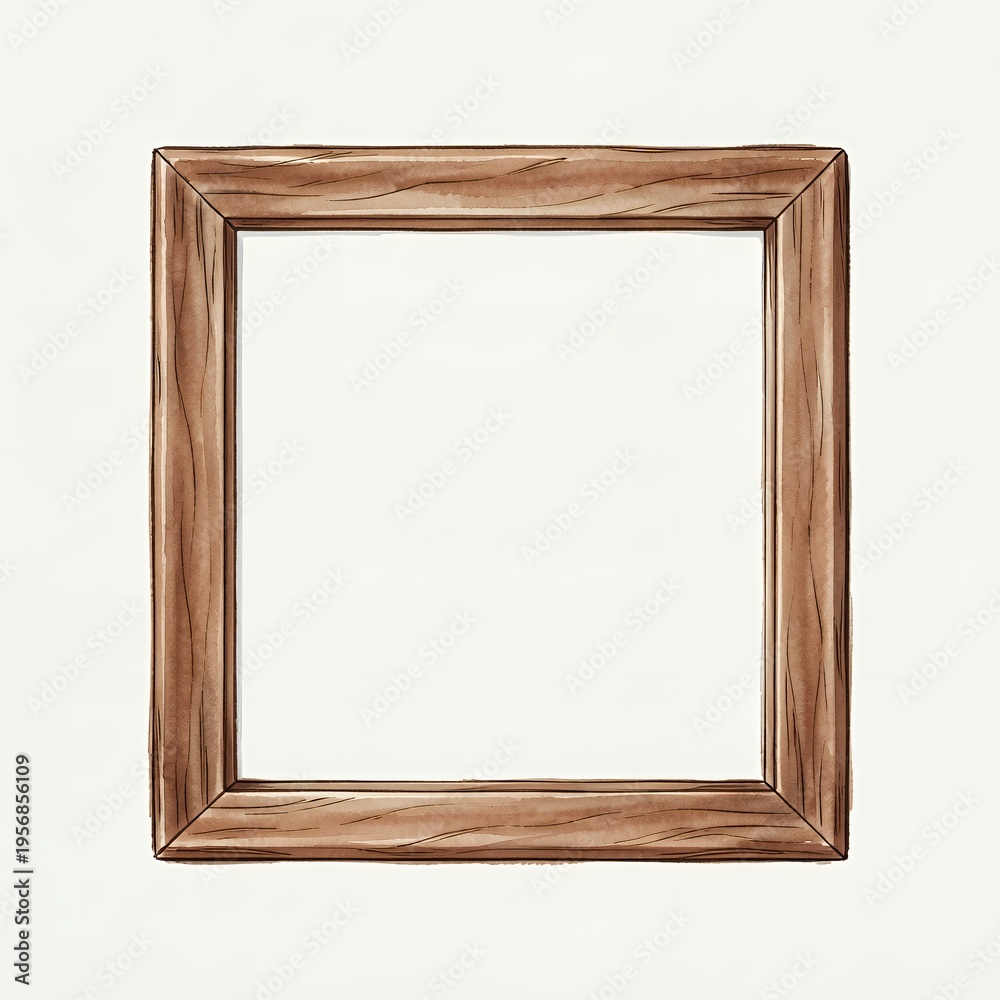 Fototapeta premium Hand-Drawn Wooden Empty Picture Frame Illustration with White Center
