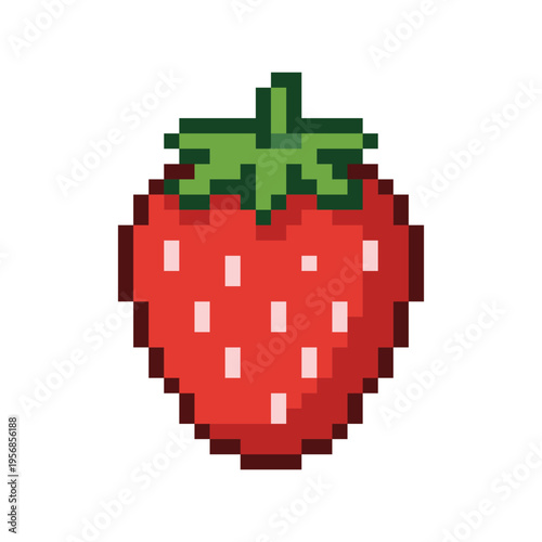 Red strawberry fruit pixel art isolated on white background