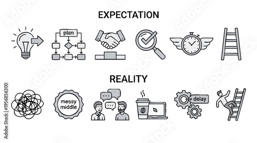 Business Planning and Communication Concepts in Flat Design Illustrations for Strategy and Reality Themes