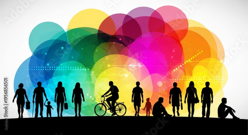 People Silhouettes in Front Rainbow.