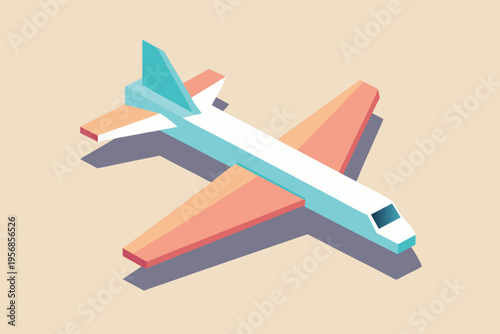 Stylized isometric airplane model in pastel colors