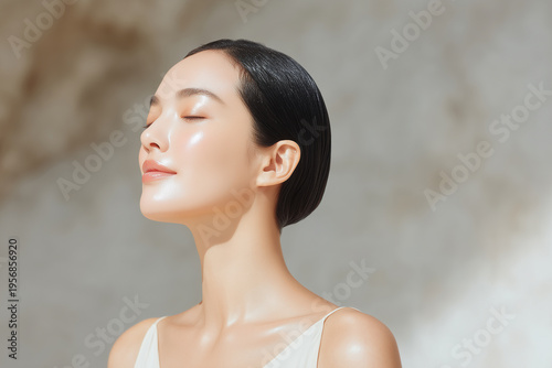 素肌の美しい日本人女性、美容広告、コピースペース　Japanese women with beautiful natural skin, beauty advertisements, copy space
