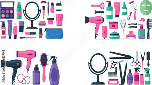 SmartSBeauty and Hair Salon Tools Collection with Makeup Cosmetics, Hairdryer, Styling Accesso