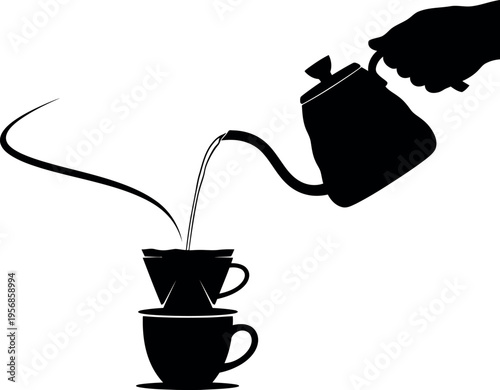 Pouring coffee from a teapot into a cup using a pour over method