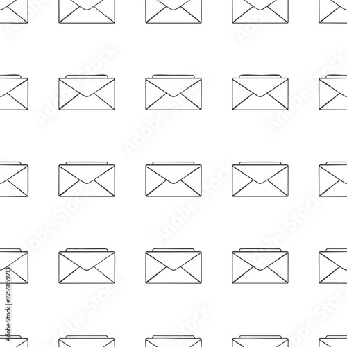 Seamless pattern of hand-drawn envelopes on a white background