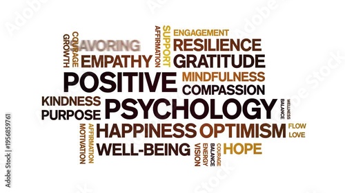 Positive Psychology animated word cloud-text design animation tag kinetic typography seamless loop.