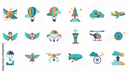 Aircraft and Aviation Icons: Travel, Transport, and Technology