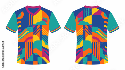 Colorful Abstract Geometric Pattern T-Shirt Mockup