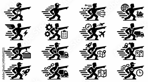 Delivery Service Icons: Logistics, Speed, and Global Connection