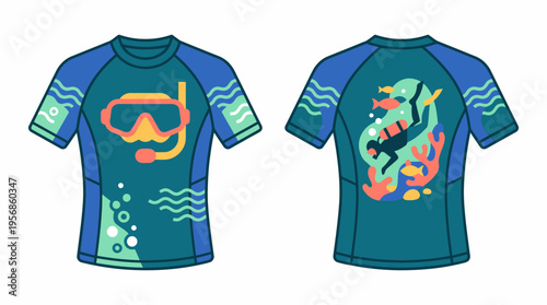 Diving T-shirt Design: Snorkel Mask and Underwater Scene