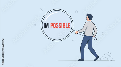 Businessman Holding Magnifying Glass with Motivational Text Possible for Success and Achievement Concept Illustration