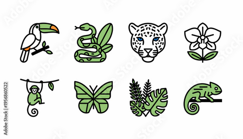 Jungle Animals and Plants Icons