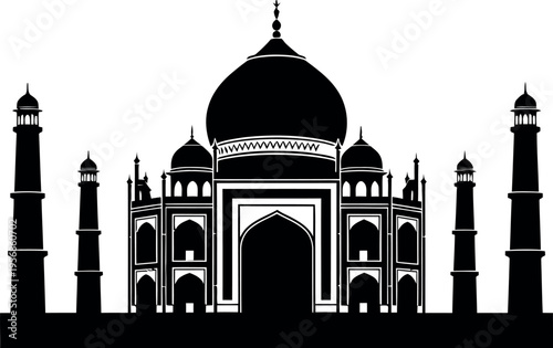 Black and white silhouette of the taj mahal a famous landmark
