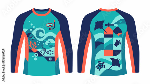 Rash Guard Design: Ocean Life and Scuba Diving Theme