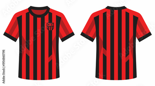 Red and Black Striped Soccer Jersey, Front and Back View
