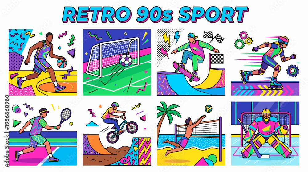 Fototapeta premium Retro 90s Sport Collage - Pixel Art