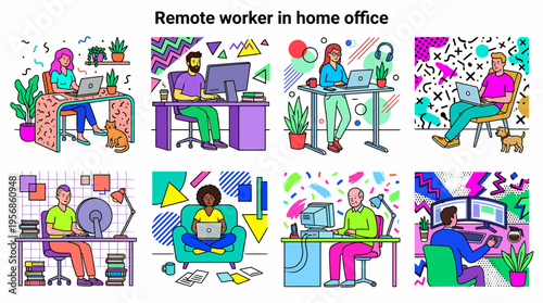 Remote Workers in Home Office, Diverse People Working Remotely