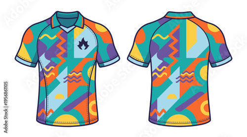 Retro 90s Style T-shirt Mockup with Abstract Geometric Pattern