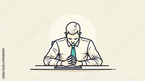 Vector illustration of a businessman sitting at a desk