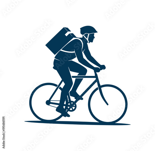 Delivery man riding bicycle with food box on back for takeout or food delivery service daily