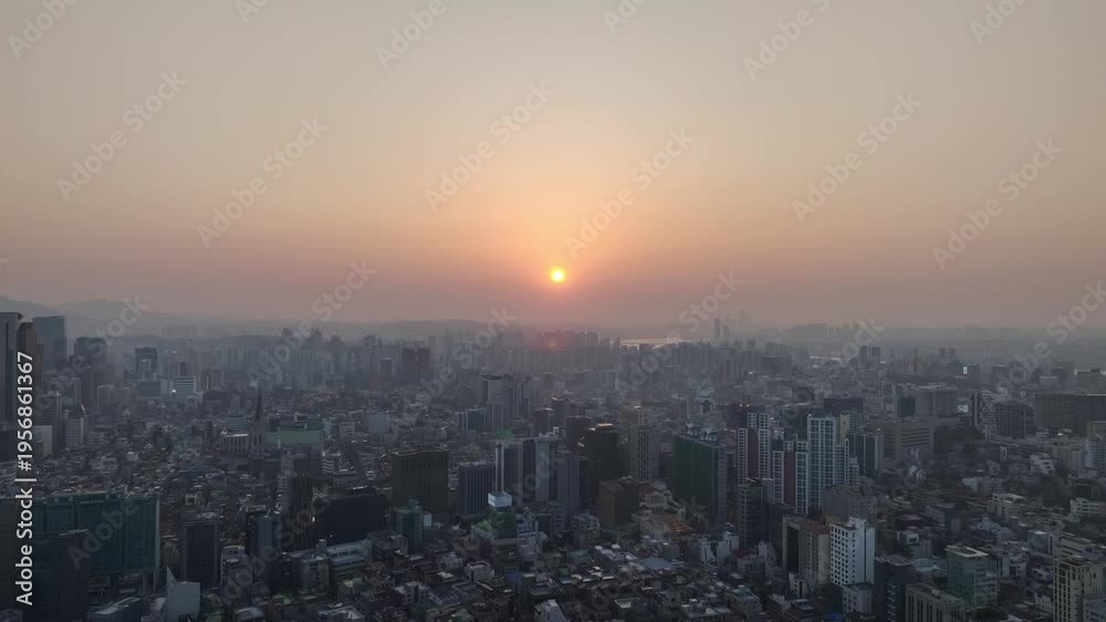 custom made wallpaper toronto digitalAerial view of Gangnam Teheran-ro business district at sunset with city lights starting to turn on, Seoul, South Korea.