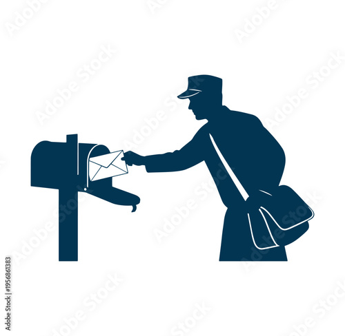 mailman putting letter in mailbox on a sunny day