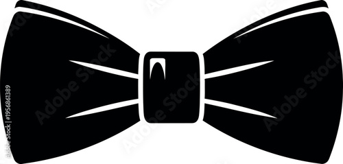 A black and white illustration of a classic butterfly shaped bow tie