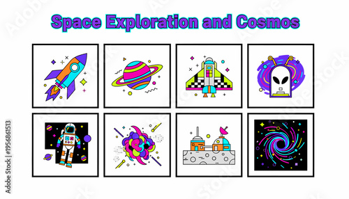 Space Exploration and Cosmos: Pixel Art Icons