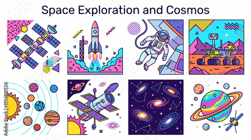 Space Exploration Cosmos Planets Rocket Astronaut Galaxy