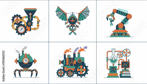 Steampunk Collection: Machines, Inventions, and Robots