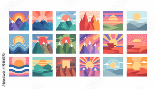 Sunrise Sunset Abstract Landscape Geometric Art Collection